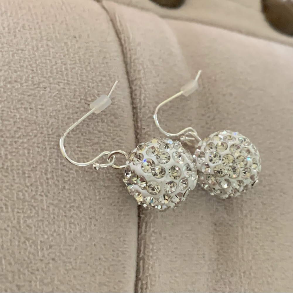 Silver Plated Swarovski Crystal Ball Drop Earrings
